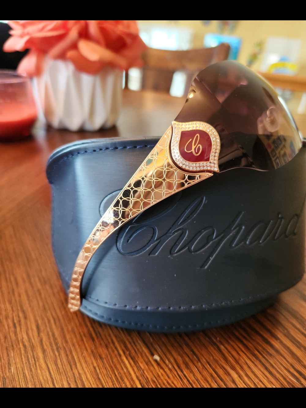 Chopard Women's Gold and Brown Gradient Shield Sunglasses